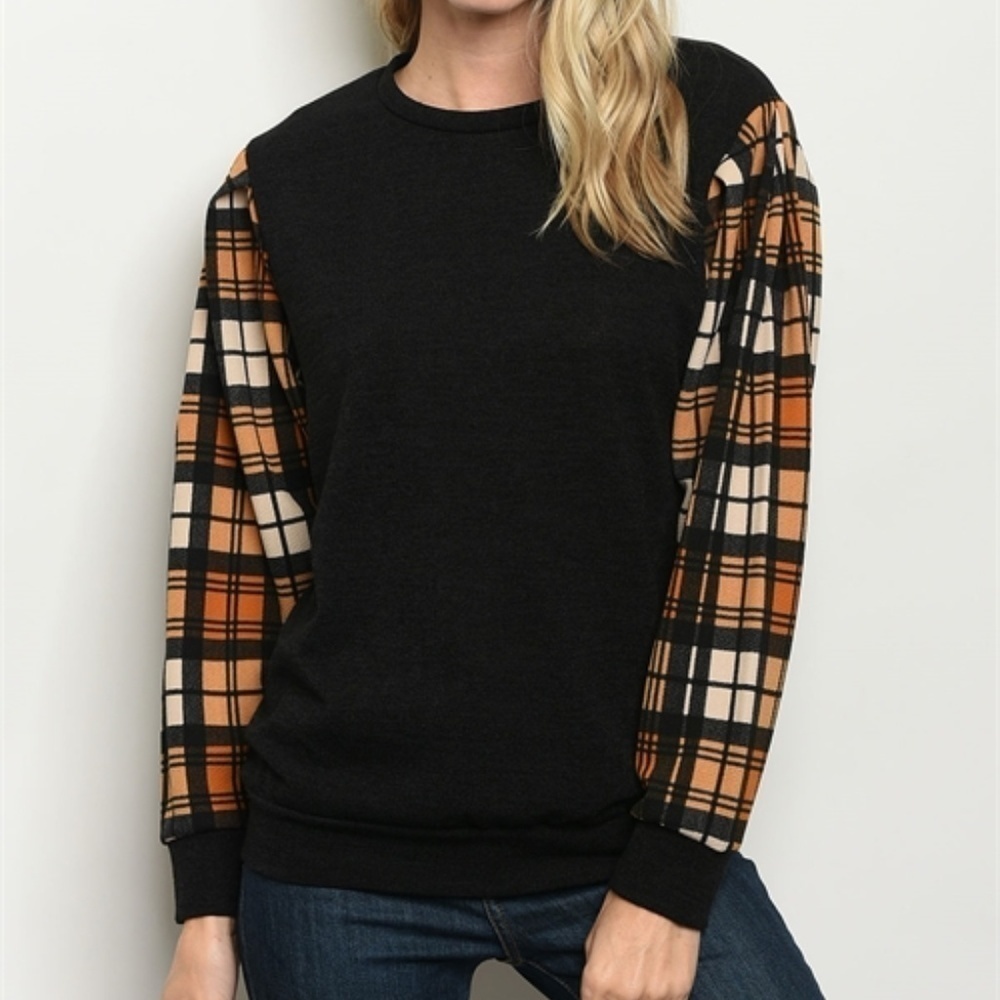 Black and Gold Plaid Top